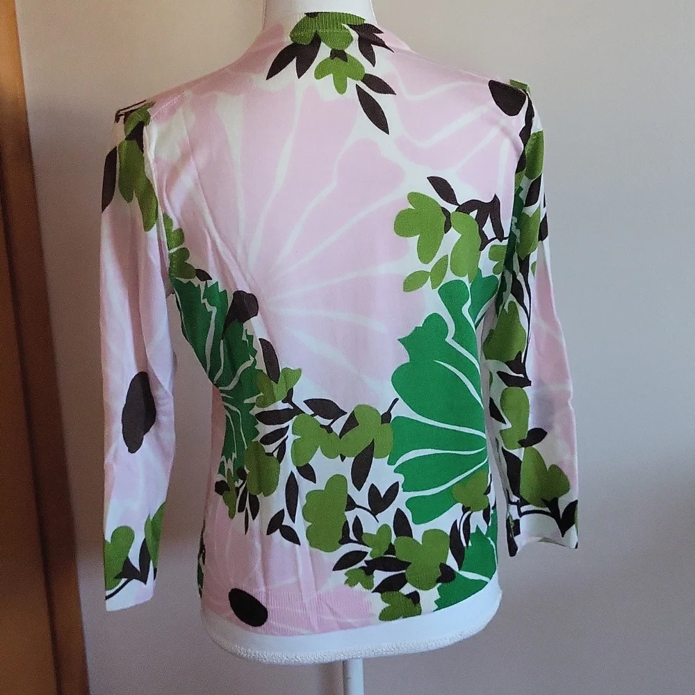 Vintage J. Crew Floral Wool Cardigan Pink Green Size Large - Picture 5 of 8